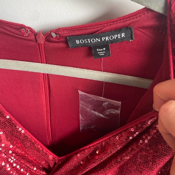 Boston Proper Long Sleeve Red Sequin Full Length Gown Formal Size 8 - Picture 2 of 3